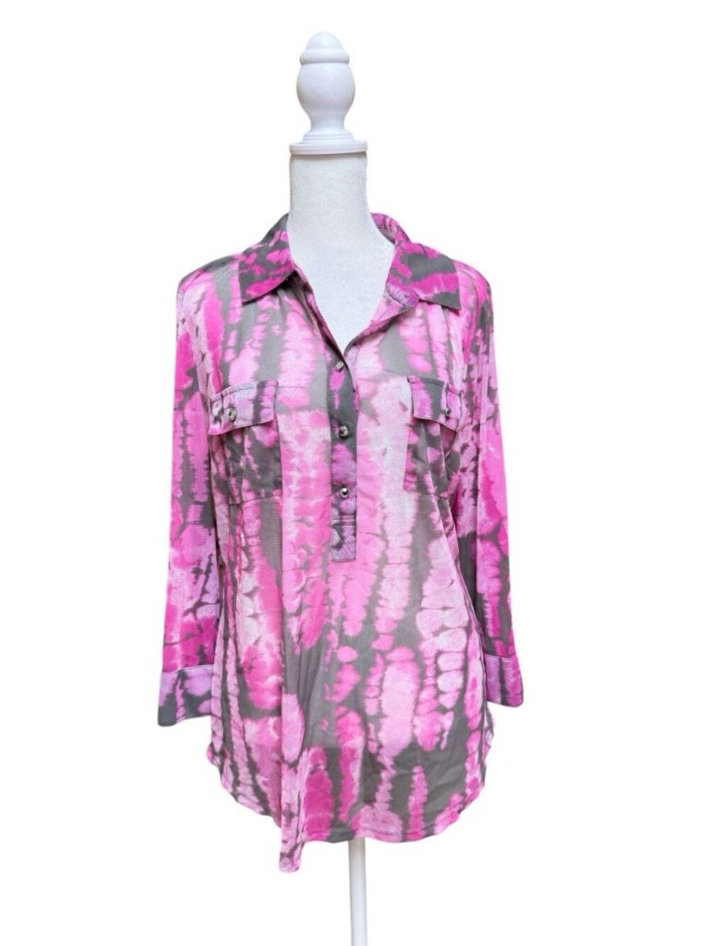 INC International Concepts Pink Tie Dye Sheer Utility Blouse Large